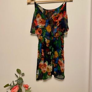 Floral mini dress with gold straps